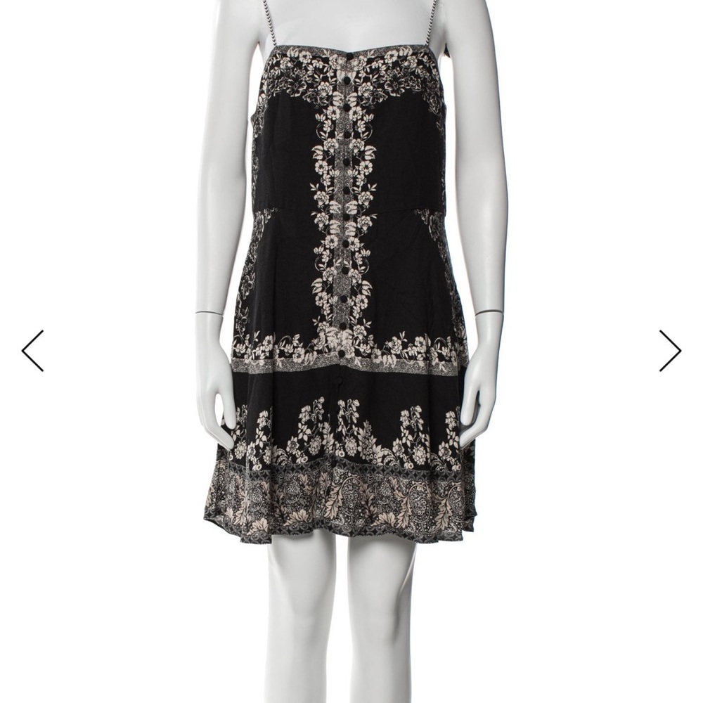Alice + Olivia Black Slip Mini Dress with Cream Floral Trim
